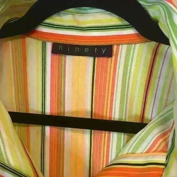 Ninety Melon colors stripe button up 3/4 sleeve shirt size large - Picture 2 of 4